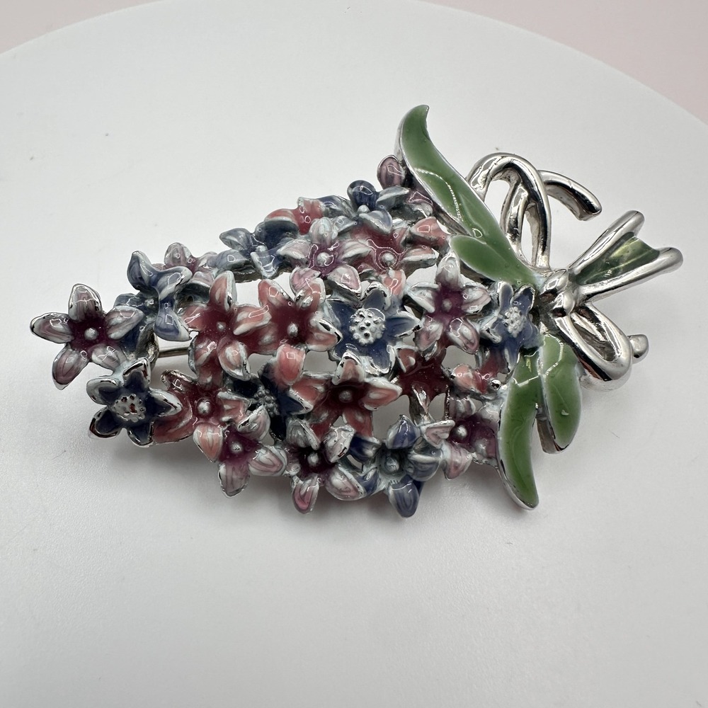 Vintage 90s Silver Tone Floral Bouquet Brooch Pin Women's Jewelry